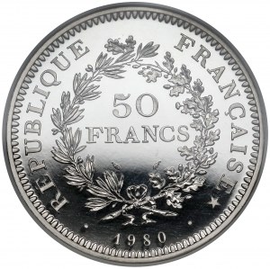 Francja, PLATYNA, 50 franków 1980, Paryż - PIEFORT - b.rzadkie