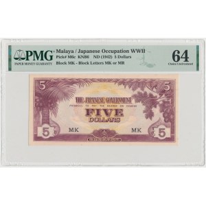 Malaya, Japanese Occupation WWII, 5 Dollars (1942)