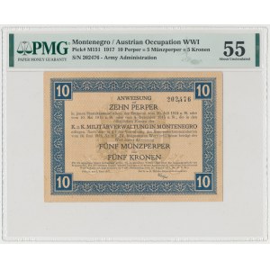 Montenegro, Austrian Occupation WWI, 10 Parper = 5 Munzparper = 5 Kronen 1917