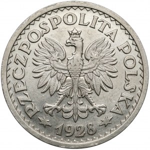 PRÓBA 1 złoty 1928 - bez napisu PRÓBA, wieniec z kłosów (nakład 15 sztuk)