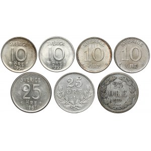 Szwecja, od 10 do 25 ore 1875-1961, zestaw (7szt)