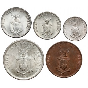 USA, Filipiny, od 1 do 50 centavos 1944-1945, zestaw (5szt)