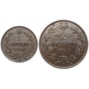 Włochy, Emanuel III, 1 i 2 centesimi 1903 R (2szt)
