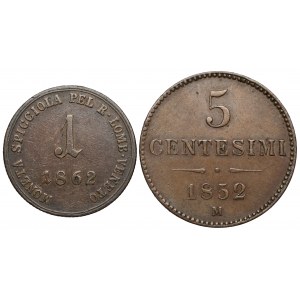 Austria, Franciszek Józef I, Lombardia-Wenecja, 1 centesimo 1862 i 5 centesimi 1852 - zestaw (2szt)