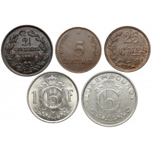 Luksemburg, od 2,5 centimes do 1 franka 1901-1952 (5szt)