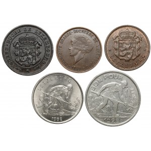 Luksemburg, od 2,5 centimes do 1 franka 1901-1952 (5szt)