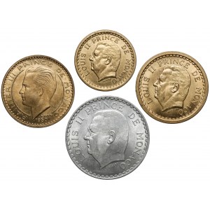 Monako, 1, 2, 5 i 50 franków 1945-1950, zestaw (4szt)