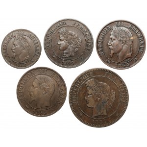 Francja, 2 - 10 centimes 1855-1890, zestaw (5szt)