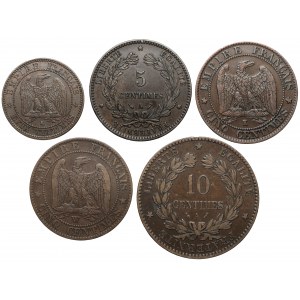 Francja, 2 - 10 centimes 1855-1890, zestaw (5szt)