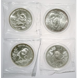 Chiny, PANDA 10 yuanów 1989-1992 SREBRO, zestaw (4szt)