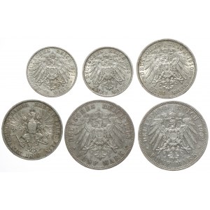Niemcy, Prusy, Talar, 2-5 marek 1866-1910 (6szt)