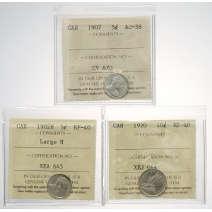Kanada, Jerzy V, 5 centów 1902-1920 - piękne (3szt)
