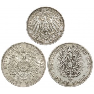 Niemcy, 2 - 5 marek 1876-1914, zestaw (3szt)