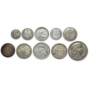 Litwa, Łotwa, Estonia, srebrne monety (10szt)