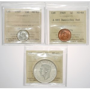 Kanada, Jerzy VI, 1 i 10 centów 1949 i Dolar 1950, zestaw (3szt)