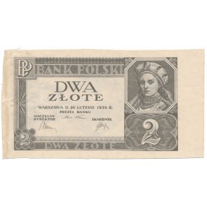2 złote 1936 - bez poddruku, serii i numeracji - szerokie marginesy