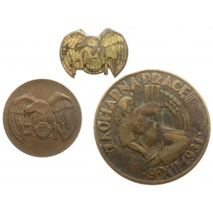 Odznaka za Ofiarną Pracę i odznaki Pożyczki Narodowej 1933 - zestaw (3szt)