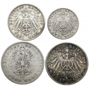 Niemcy, 2 - 5 marek 1876-1909 (4szt)