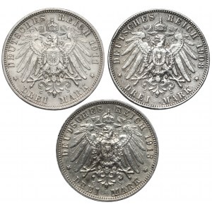 Saksonia i Bawaria, 3 marki 1908-1913 (3szt)