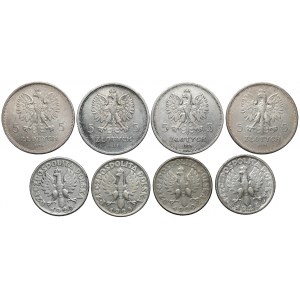 2 i 5 złotych 1924-1930, Nike, Sztandar, Żniwiarka (8szt)