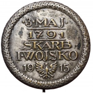 Przypinka na szpilce, 3 MAJA 1791 - SKARB I WOJSKO 1915 - mosiądz srebrzony
