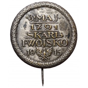 Przypinka na szpilce, 3 MAJA 1791 - SKARB I WOJSKO 1915 - mosiądz srebrzony