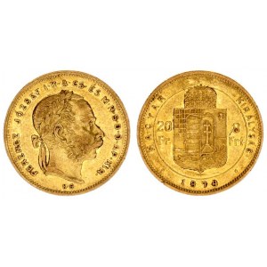 Austria Hungary 8 Forint 20 Francs 1874 KB  Franz Joseph I(1848-1916). Averse: Laureate head right. ...
