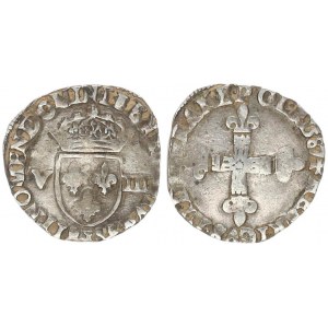 France 1/8 Ecu 1587 L  Henry III (1574-1589) 1/8 Ecu 1587 L Bayonne Av.:Lily cross Rv.: Crowned lily...