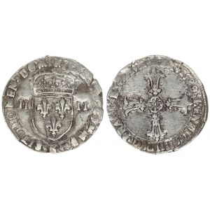 France 1/4 Ecu 1599 K Henry IV (1589-1610). 1/4 Ecu 1599 K Bordeaux  Av.: Lily cross. Rv.: Crowned l...