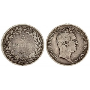 France 5 Francs 1831 W Louis Philippe (1830-1848). Averse: Head right. Averse Legend: LOUIS PHILIPPE...