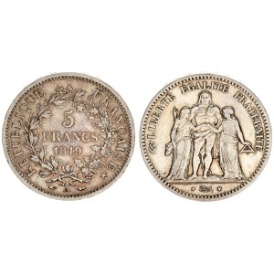 France 5 Francs 1849 A Averse: Hercules group.Reverse: Denomination within wreath. Silver. KM 756.1