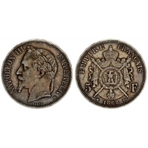 France 5 Francs 1868 BB  Napoleon III(1852 - 1870). Averse: Laureate head left. Averse Legend: NAPOL...