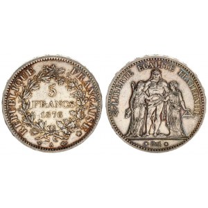 France 5 Francs 1876 A  Averse:  Hercules group. Reverse: Denomination within wreath. Scratches. Sil...