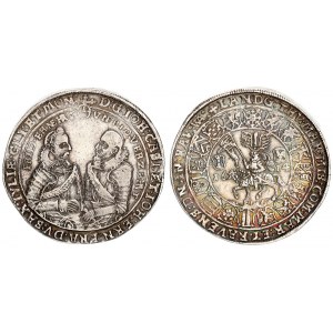 Germany Saxe old Gotha 1 Thaler 1614 WA. Johann Casimir & Johann Ernst (1572-1633). Reverse: Knight ...