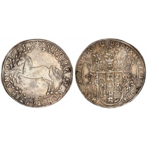 Germany Brunswick Luneburg Celle 1 Thaler 1653 LW Christian Ludwig(1648-1665). Averse: Helmeted arms...