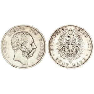 Germany Saxony  5 Mark 1876 E Albert (1873-1902). Averse: Head right. Averse Legend: ALBERT KOENIG V...