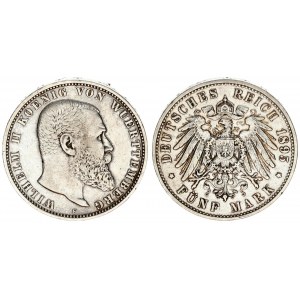 Germany Wurttemberg 5 Mark 1895 F Wilhelm II(1891-1918). Averse: Head right. Averse Legend: WILHELM ...
