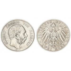 Germany Saxony 2 Mark 1900 E Albert (1873-1902). Averse: Head right. Reverse: Crowned imperial eagle...