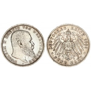 Germany Wurttemberg 5 Mark 1903 F Wilhelm II(1891-1918). Averse: Head right. Averse Legend: WILHELM ...