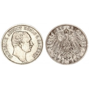 Germany Saxony 2 Mark 1908 E Friedrich August III(1904-1918). Averse: Head right. Reverse: Crowned i...