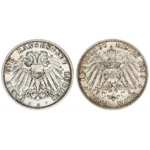 Germany  Lubeck 3 Mark 1909 A Averse: Double imperial eagle with divided shield on breast. Reverse: ...