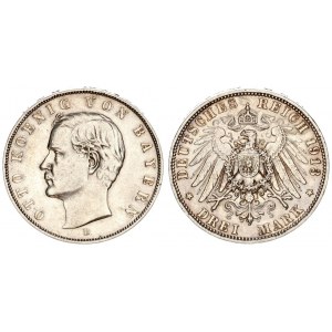 Germany Bavaria 3 Mark 1913 D. Otto (1886-1913). Averse: Head left. Reverse: Crowned imperial eagle ...