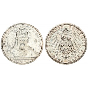 Germany Saxony 3 Mark 1913 E Battle of Leipzig Centennial. Friedrich August III(1904-1918). Averse: ...