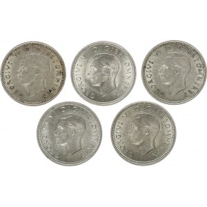 Great Britain 3 Pence 1941 Lot of 5 Coins. George VI (1936-1947) Av: Head left; T.H.Paget Rv: St. Ge...