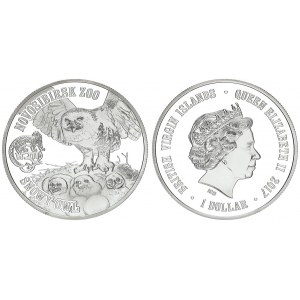 Great Britain British Virgin Islands 1 Dollar 2017 Novosibirsk Zoo Snowy Owl. Averse:  Bust of Queen...