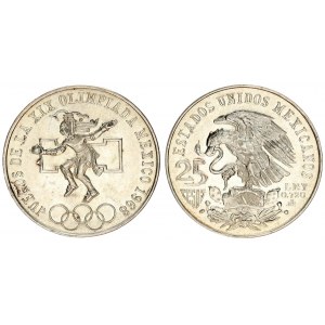Mexico 25 Pesos 1968 Mo Summer Olympics - Mexico City. Averse: National arms eagle left. Reverse: Ol...