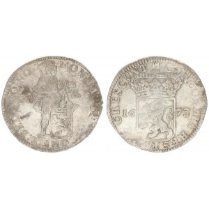 Netherlands HOLLAND 1 Silver Ducat 1673 Averse: Standing armored Knight with crowned shield of Holla...