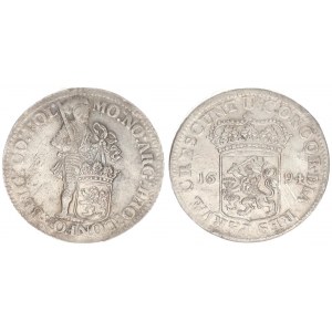 Netherlands Holland 1 Silver Ducat 1694 Averse: Standing armored Knight with crowned shield of Holla...