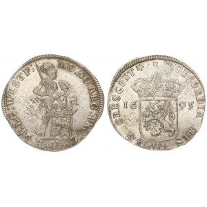 Netherlands WEST FRIESLAND 1 Silver Ducat 1695. Averse: Standing armored knight with crowned shield ...