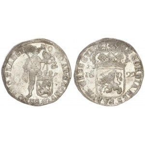 Netherlands OVERIJSSEL 1 Silver Ducat 1699 Rose. Averse: Standing armored knight with crowned shield...